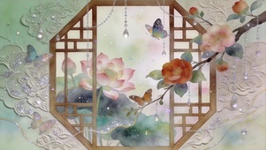 山茶花伴蝶栖窗