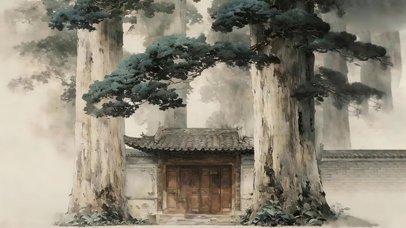 高耸入云 巨松 古寨