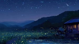 夜景树木河流房屋带鱼屏