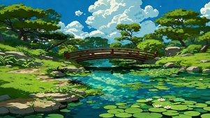 夏日石桥荷塘