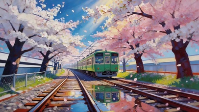樱花铁轨列车