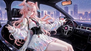 雨天车内粉发少女莉奈娅
