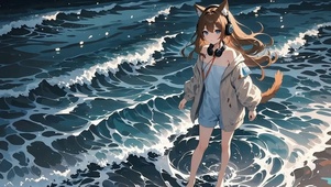海浪间狐耳少女