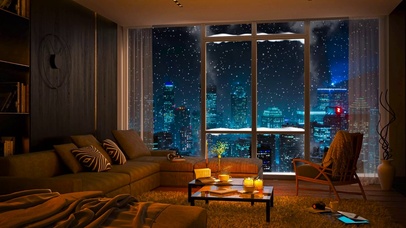 温馨冬日雪天都市房间