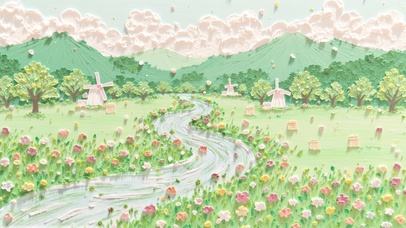 绿野繁花风车夏日清凉