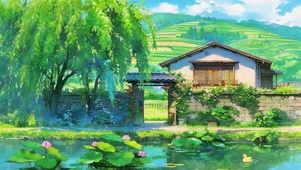治愈乡村门前荷塘