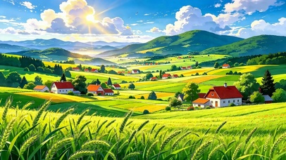 护眼绿景稻田