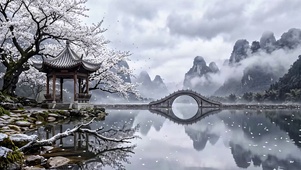 烟雨水墨湖山