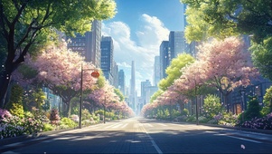 清新城市夏日阳光街道