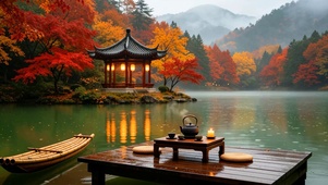 国风山水彩林湖畔