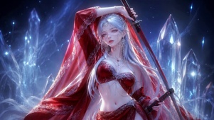 银发红裙美少女