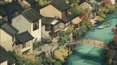 水乡古城夏日河岸街景