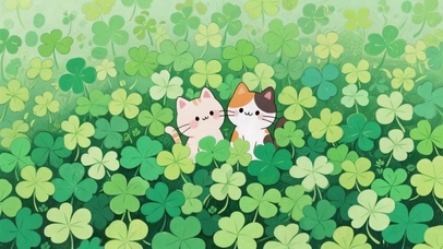 四叶草丛中的猫咪