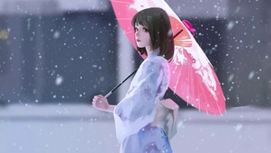 雪中撑伞女孩