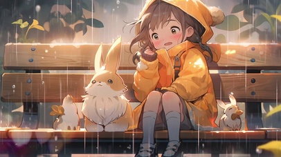 雨中女孩和兔兔