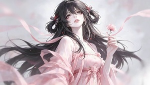 拈花粉衣古风少女