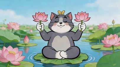 荷花池塘猫咪