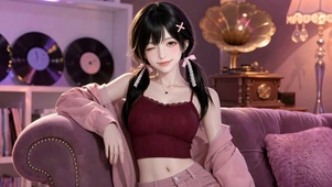 粉色卧室俏皮眨眼美少女