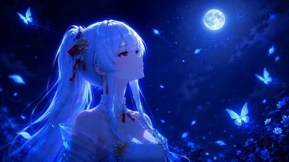月夜蓝蝶白发绯雪