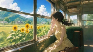 火车赏风景女孩（早晨）