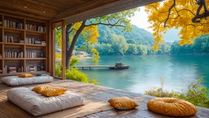 放松解压湖边小屋 