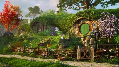 春日阳光明媚的小屋