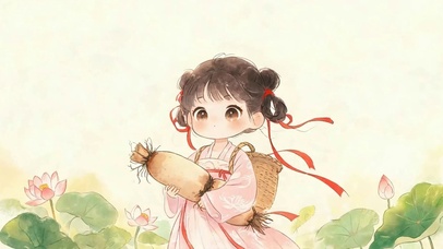 手拿莲藕女孩