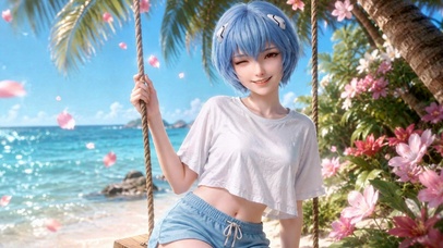 海边蓝发二次元美少女绫波丽