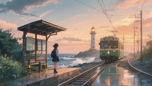 海边车站女孩