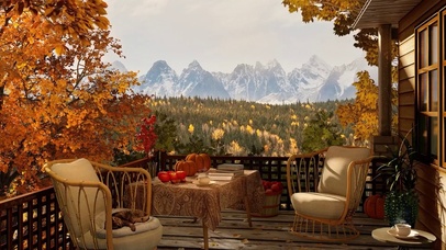 秋日在舒适的露台