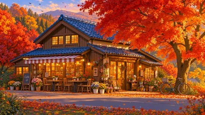 秋天落叶小店