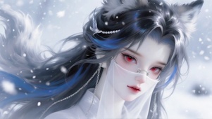 雪景古风狐耳美少女