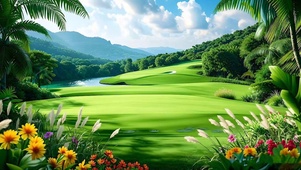 绿色护眼山水花草