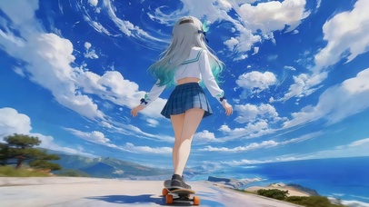 海边滑板女孩