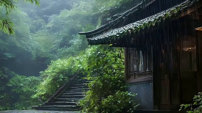 雨天竹林带鱼屏