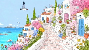 海岸边五彩小镇