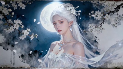 满月花影白发美人