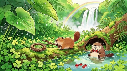 彩虹森林四叶草湿地的水果宴