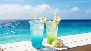 夏日海边气泡水