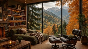 山间木屋秋景客厅