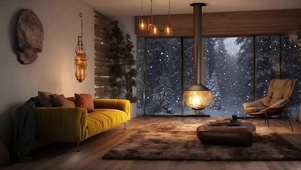 雪天温暖木屋