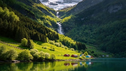 翠谷瀑布风景 护眼