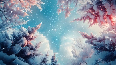 仰望白雪森林天空