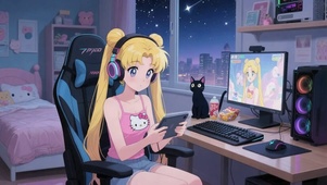 玩平板的美少女