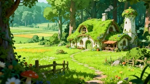 护眼绿景树木房屋