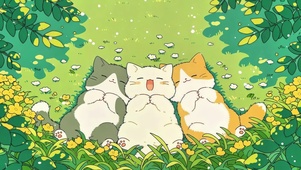 春日草坪上的三只小猫咪