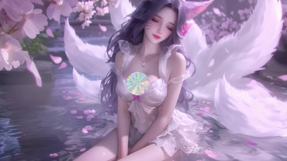 樱花树下猫耳朵美女