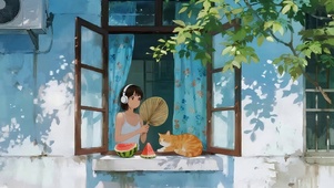 夏日乘凉女孩