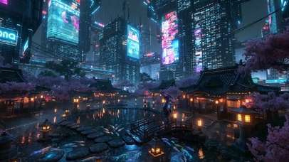 未来雨夜城市