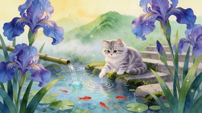 鸢尾竹溪・奶猫探水